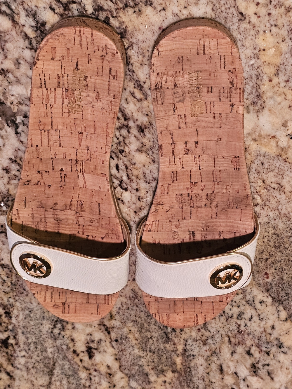 Michael Kors White Cork Slide Sandals